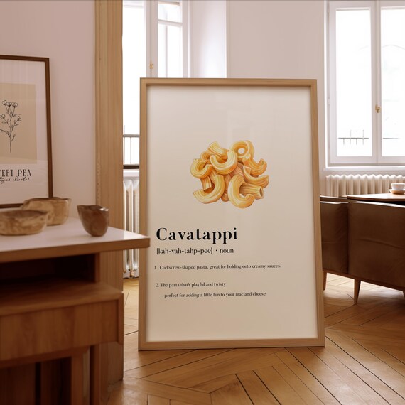 Cavatappi Definition Art Print, Italian Kitchen Wall Art