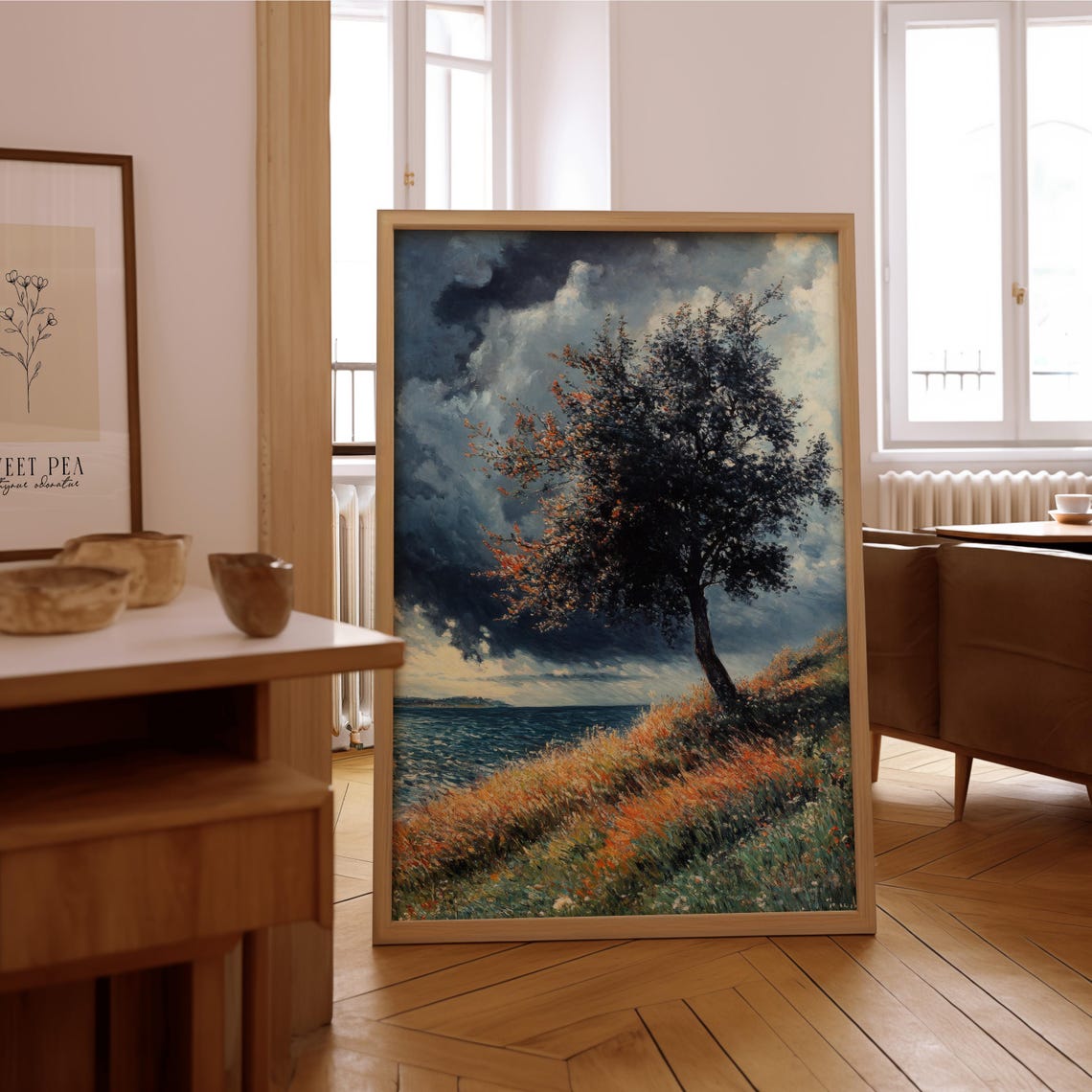 Lone Tree Windswept Coastal Cliff Moody Seascape Landscape Poster