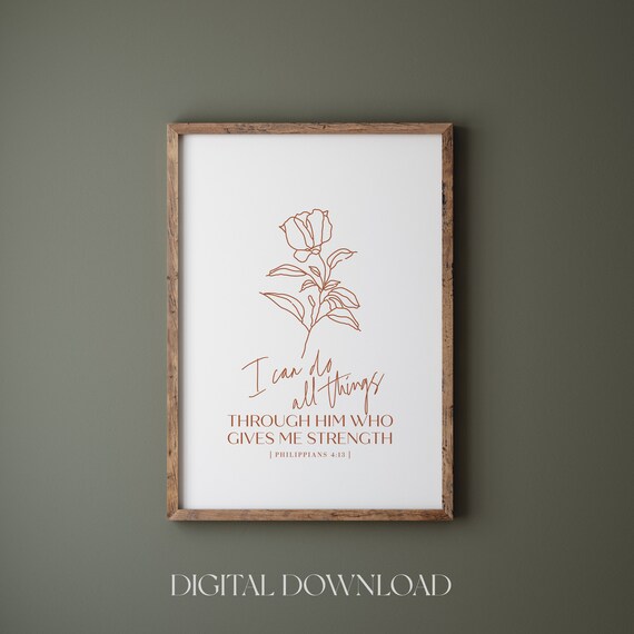 I Can Do All Things Philippians 4:13 Warm Terracotta Rose Print
