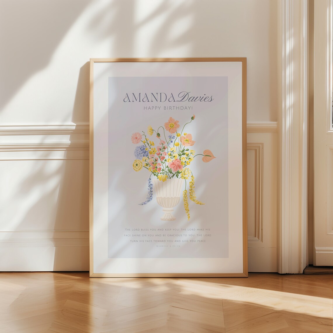 Amanda Davies Happy Birthday Floral Numbers 6 24 26 Blessing Poster