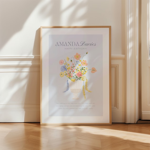 Amanda Davies Happy Birthday Floral Numbers 6 24 26 Blessing Poster
