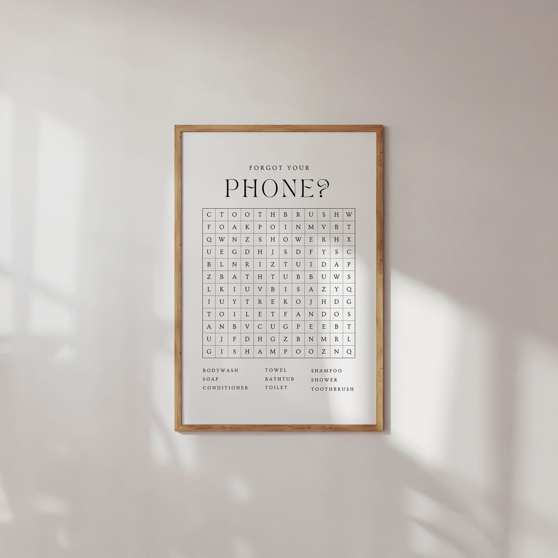 Forgot Your Phone Bathroom Word Search, Poster Print