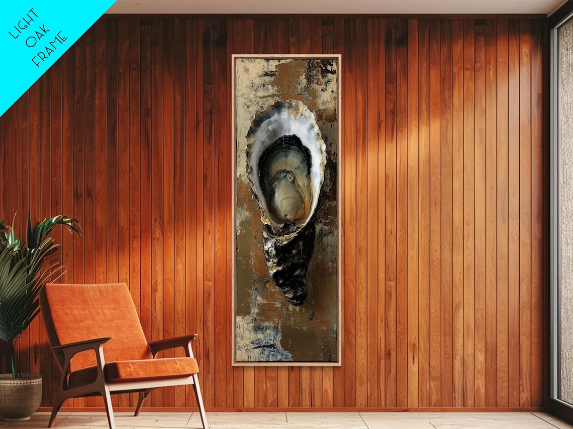 Open Oyster Shell Pearl Center Dark Gold Textured Coastal Still Life Poster - Image 6