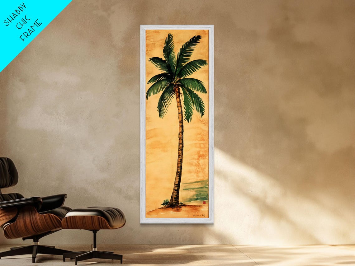 Tall Tropical Palm Tree Lush Green Fronds Warm Sunset Beach Art Poster - Image 4
