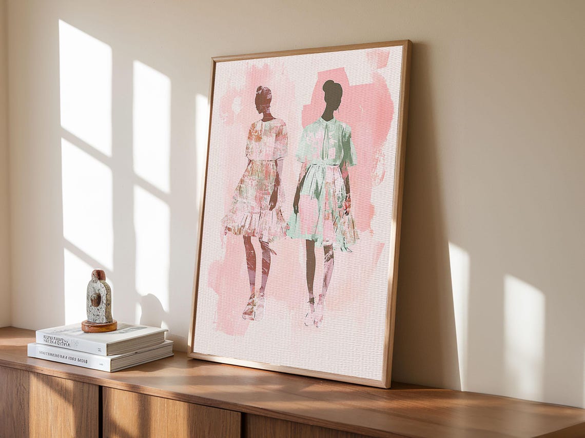 Fashion Silhouettes Two Women Pink Dresses Chic Style Art Poster - Image 6