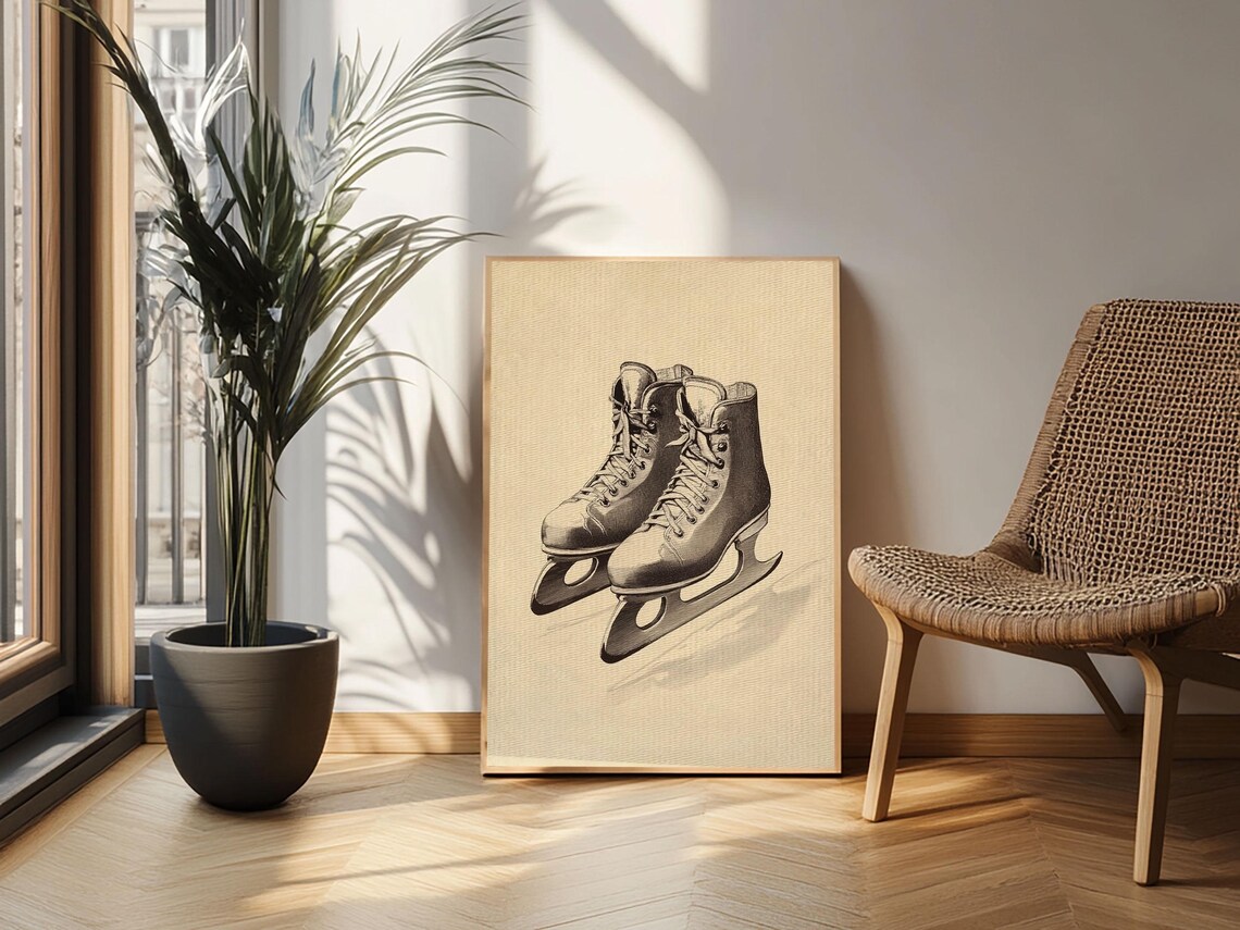 Vintage Ice Skates Sepia Sketch Minimalist Winter Sports Poster Print - Image 4