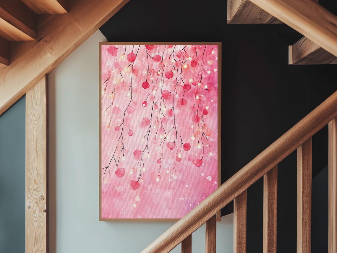 Cherry Blossom Lights Pink Bokeh Hanging Branches Art Wall Poster - Image 4