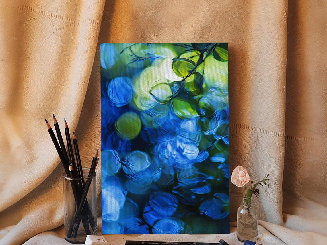 Teal Water Droplets Leaves Macro Botanical Fresh Blue Green Nature Art Poster - Image 5