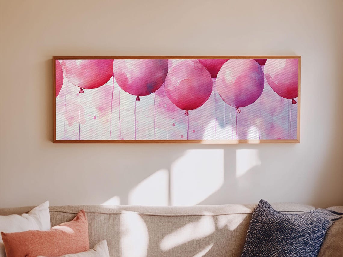 Pink Balloon Party Watercolor Fun Kids Birthday Celebration Wall Art - Image 4