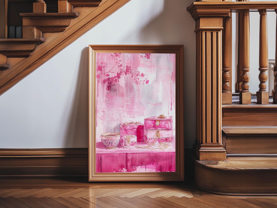 Pink Jewelry Boxes Perfume Bottles Watercolor Vanity Art Wall Poster - Image 6