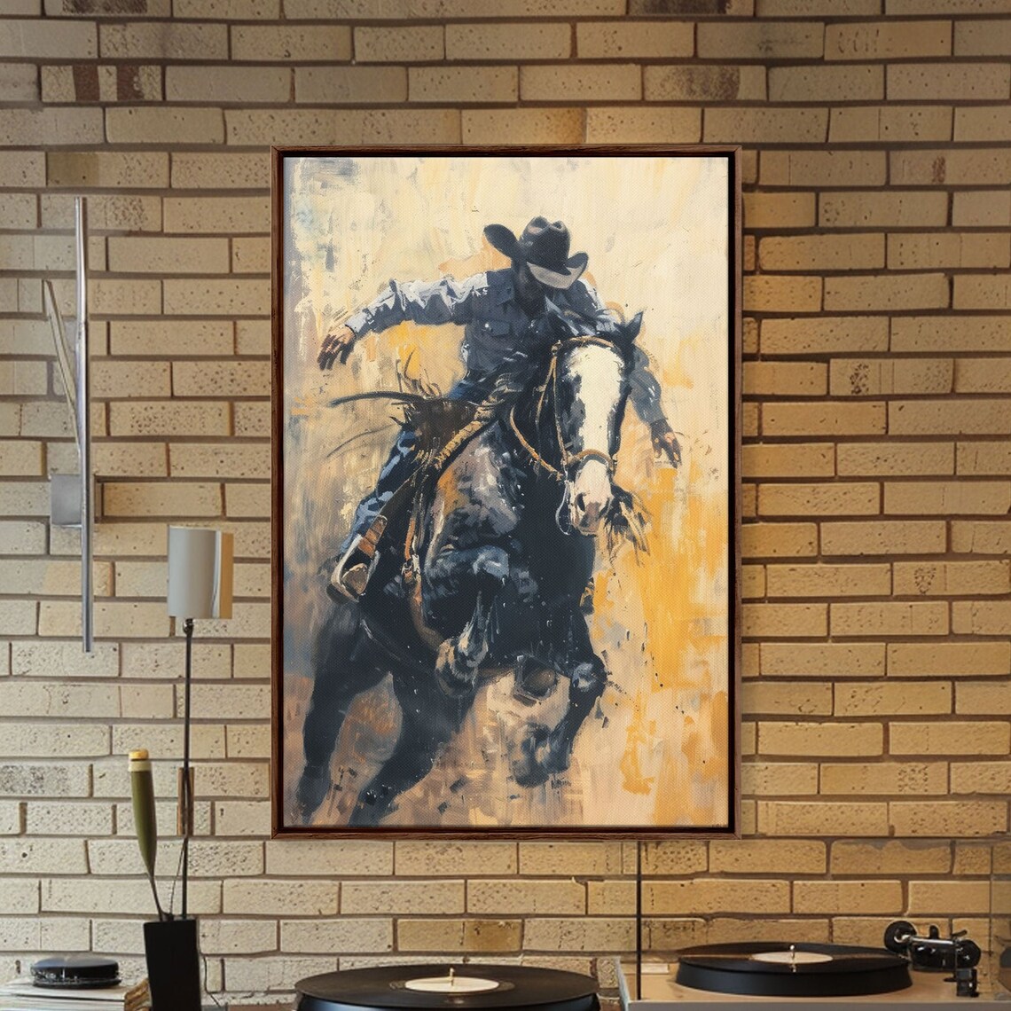 Cowboy Bucking Horse Action Painting Dynamic Western Rodeo Art Poster