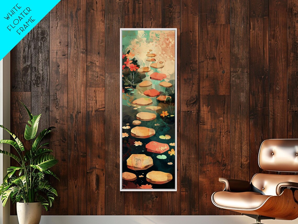 Stepping Stones Pond Red Leaves Water Lilies Japanese Art Poster - Image 4