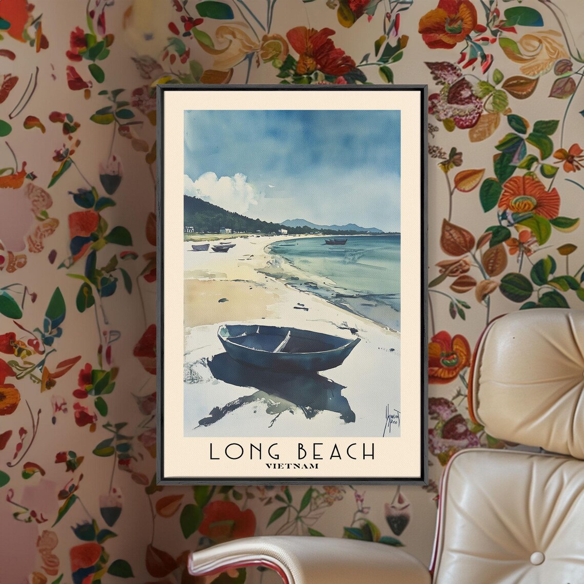 Long Beach Vietnam Round Fishing Boat Calm Shore Fishing Village Poster - Image 2