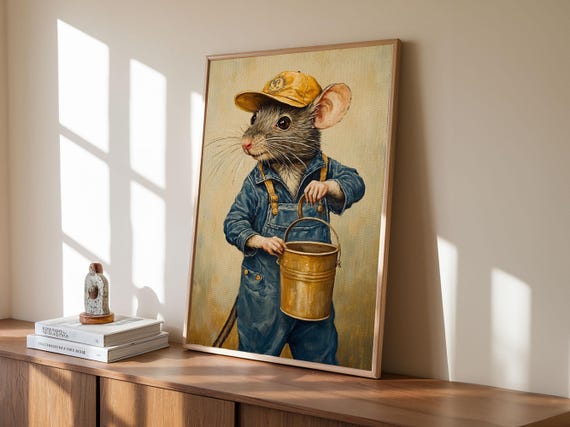 Rats With Jobs Framed Print Rat Painting The Rat Painter Cute Rat Home Decor Rat Handyman Nuevart