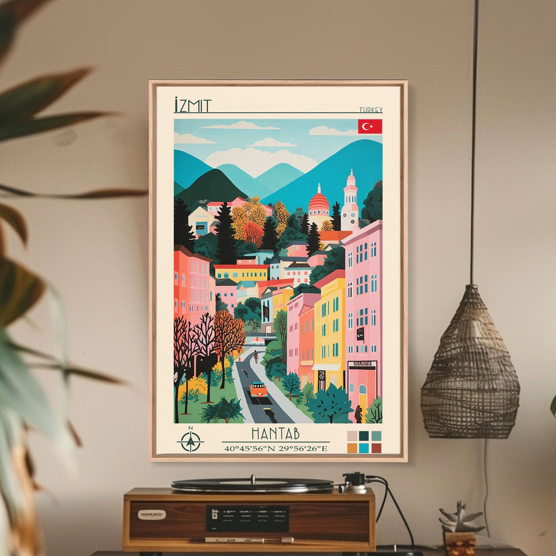Izmit Turkey Colorful Hillside City Clock Tower View Travel Poster - Image 2