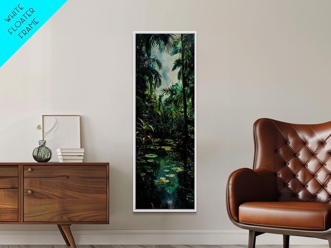 Tropical Jungle Lagoon Lily Pads And Palm Trees Wall Art Print - Image 3