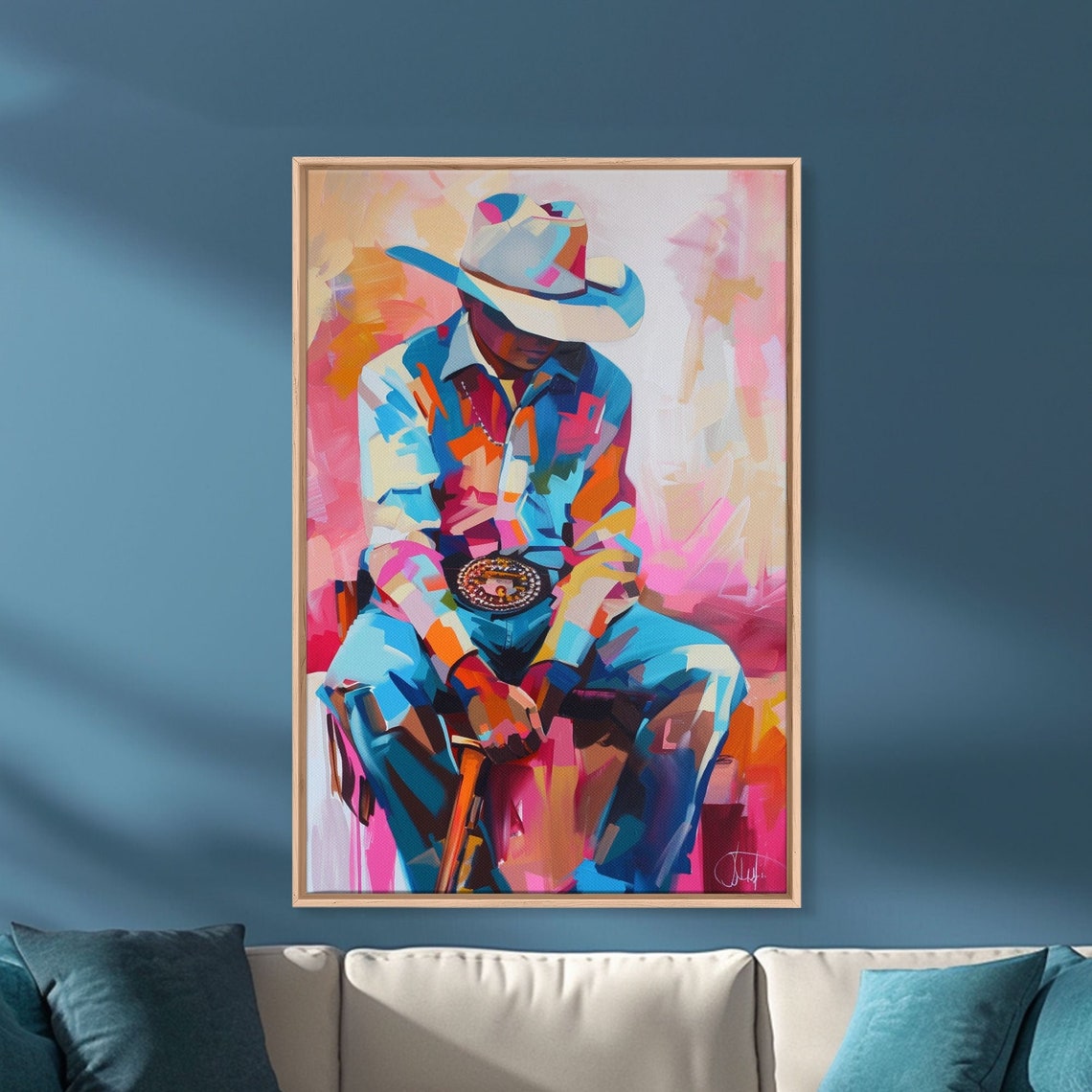 Cubist Cowboy Portrait Colorful Hat Abstract Western Art Wall Poster - Image 4