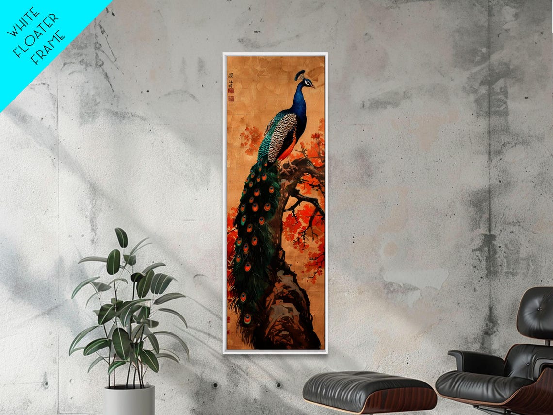 Majestic Peacock Autumn Leaves Gold Background Japanese Art Poster - Image 6