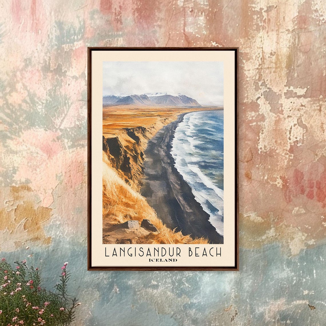 Langisandur Beach Iceland Black Cliffs Golden Grass Foamy Sea Poster - Image 4