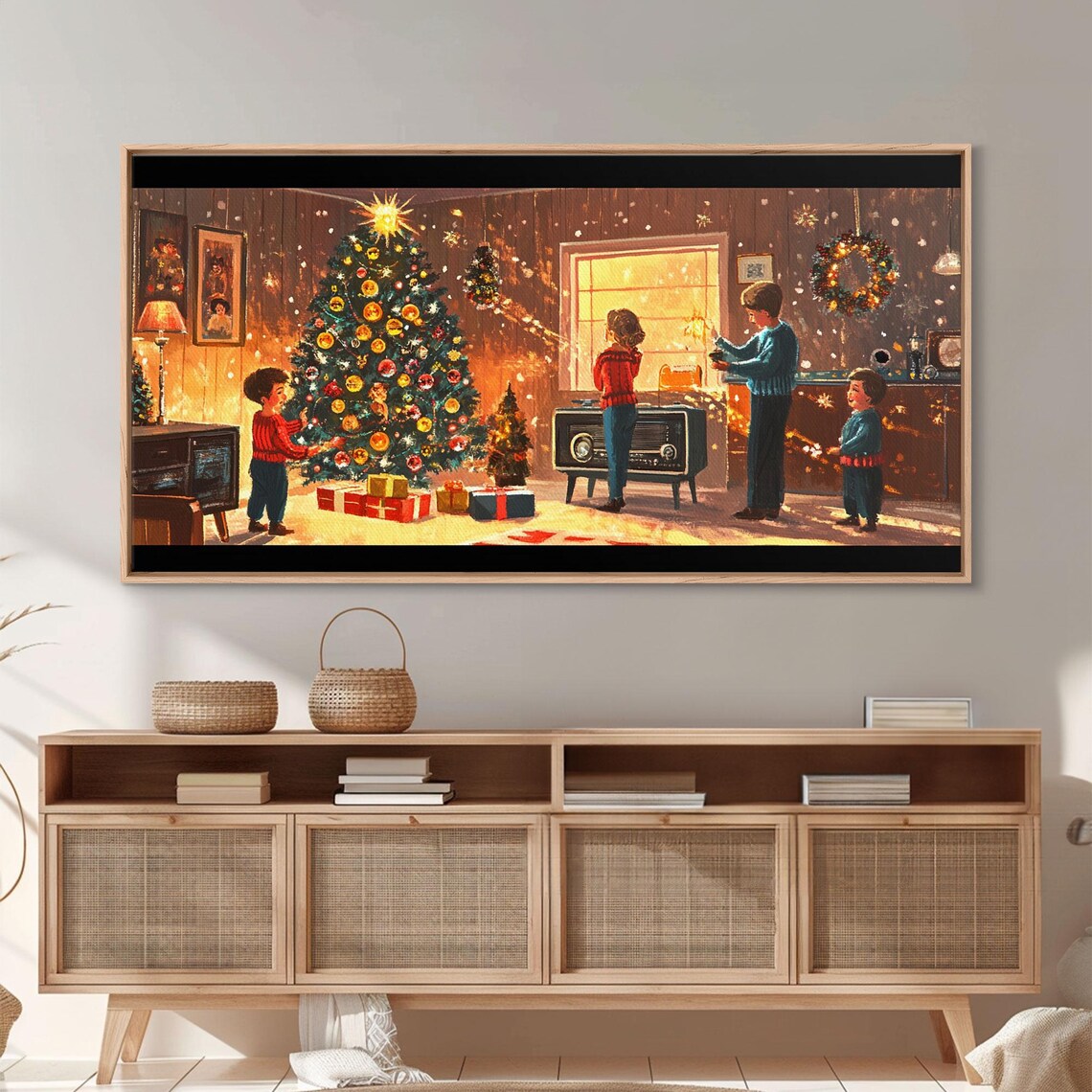 Retro Christmas Morning In A Cozy Family Living Room Art Print - Image 6