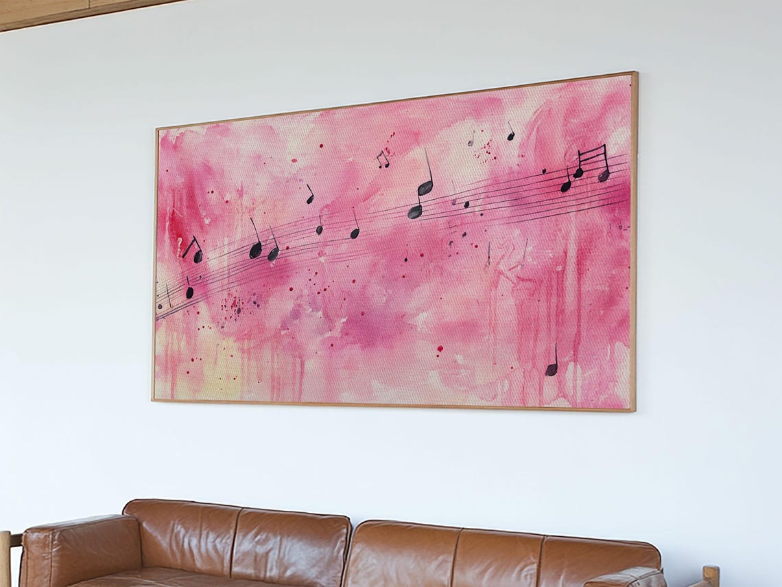 Music Notes Pink Watercolor Staff Melody Whimsical Song Decor Poster - Image 5