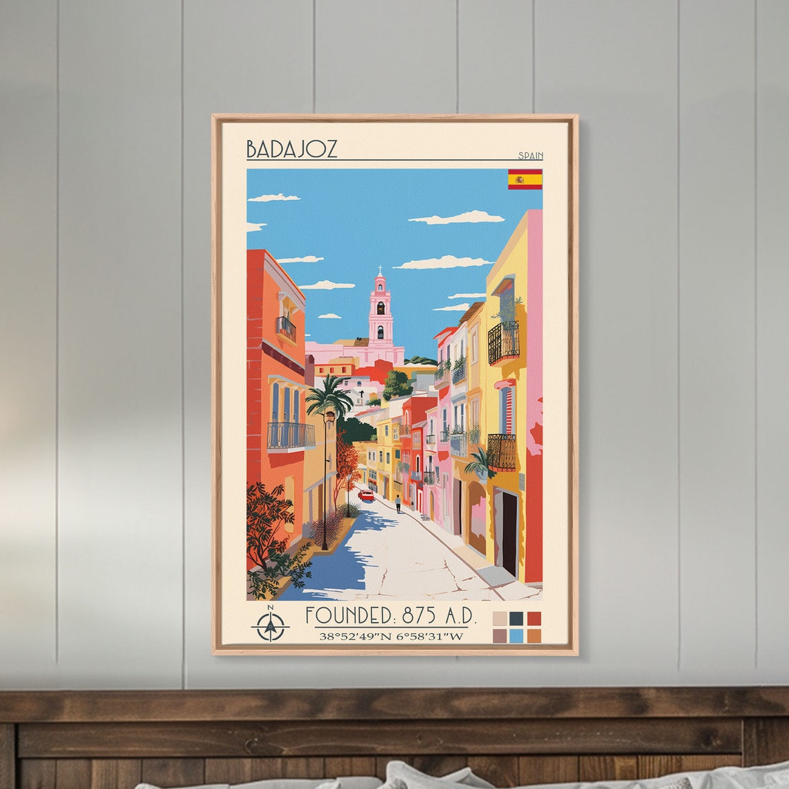 Badajoz Spain Colorful Mediterranean Street Palm Trees Historic Poster - Image 4