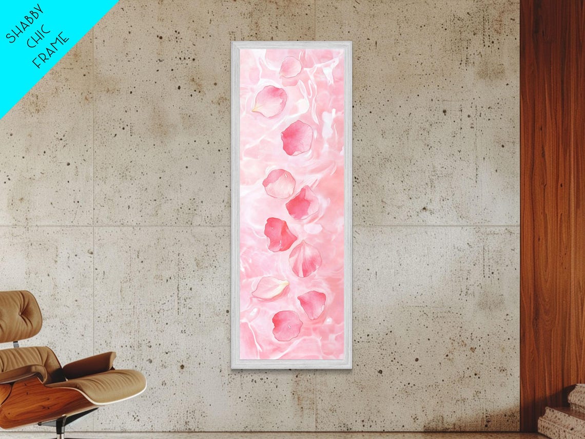 Pink Rose Petals Floating Water Ripples Serene Zen Spa Wall Art - Image 3