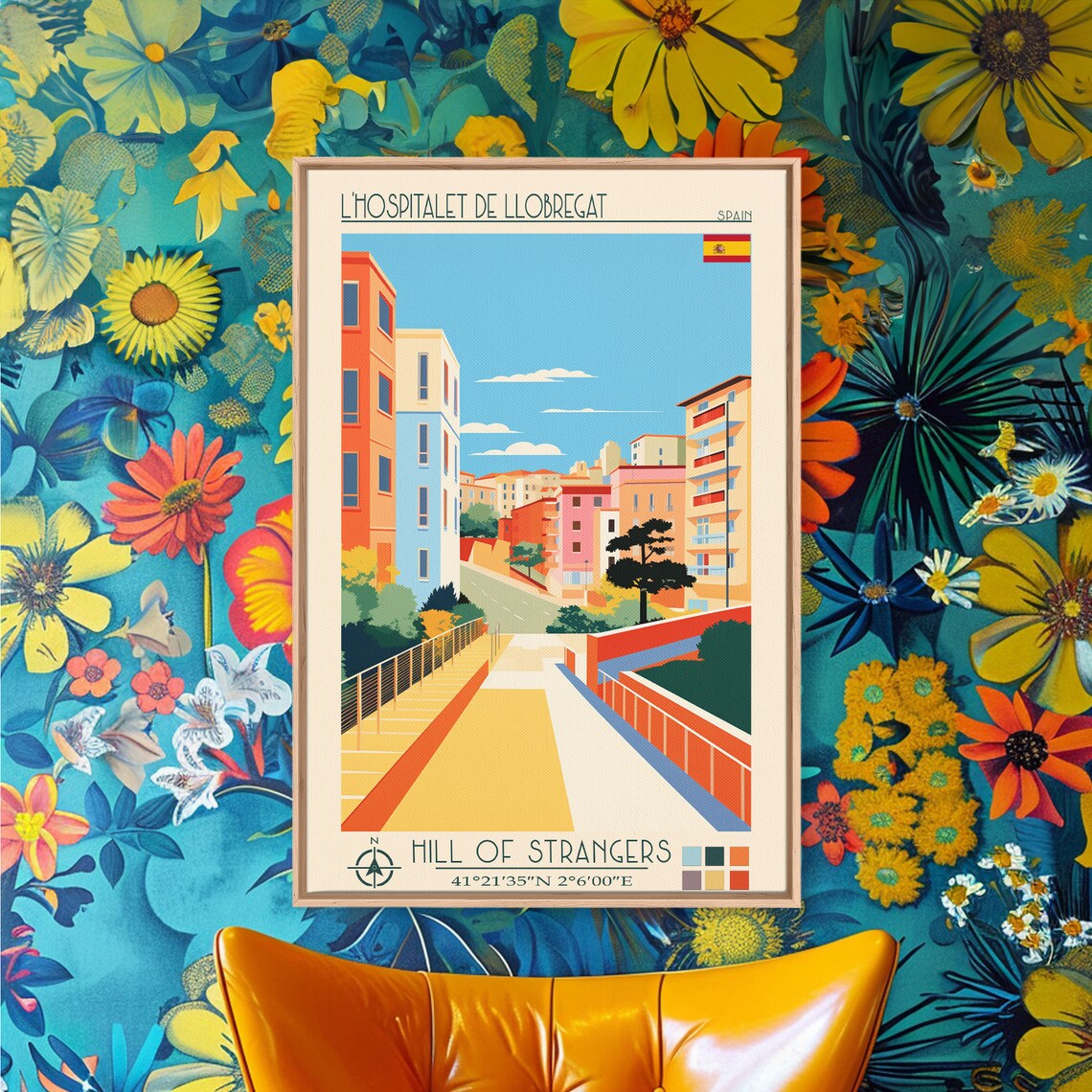 L'Hospitalet de Llobregat Spain Modern Hillside Homes City View Poster - Image 2