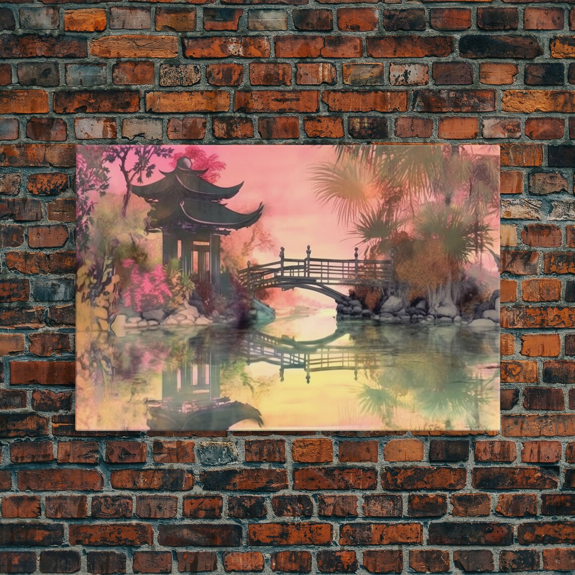 Oriental Painting Wall Art Framed Print Pop Art Style Living Room Art Original Painting Art Nature Art Japanese Pagoda