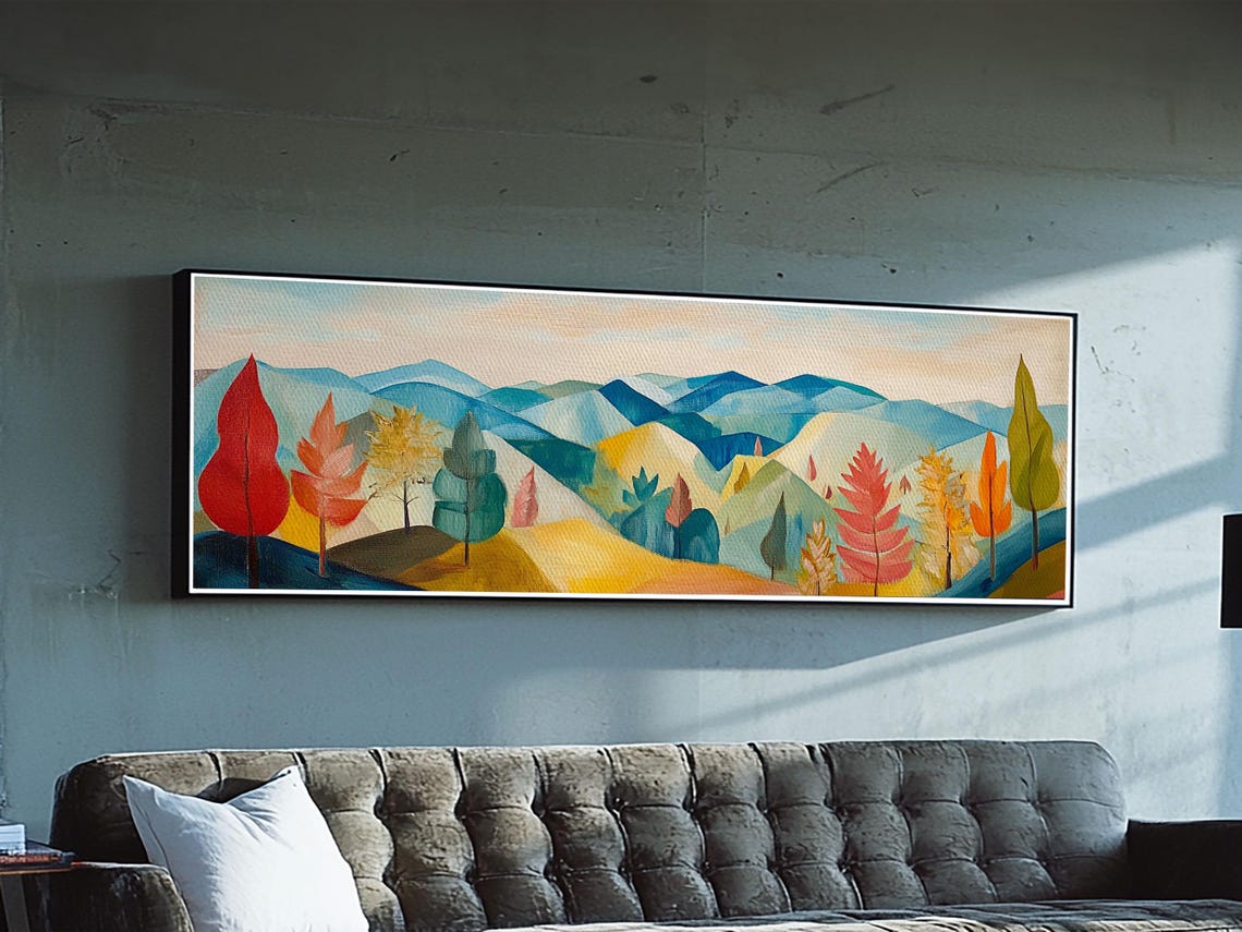 Abstract Fall Panoramic Landscape Painting Print Framed Wall Art Print Living Room Art Horizontal Wall Art Fall Centerpiece - Image 5
