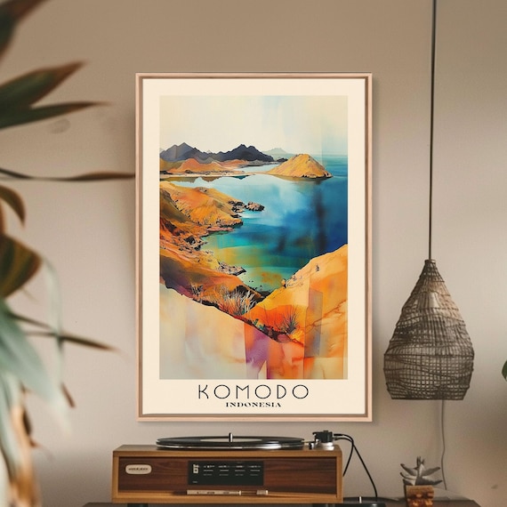 Komodo Indonesia Golden Hills Turquoise Bays Savanna View Watercolor Poster