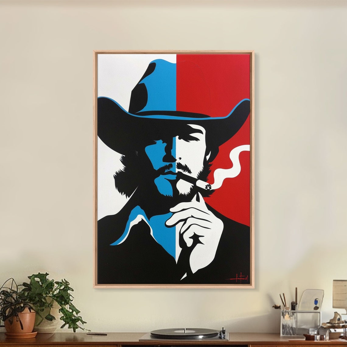 Cowboy Smoking Split Color Pop Art Red Blue Western Wall Art - Image 5