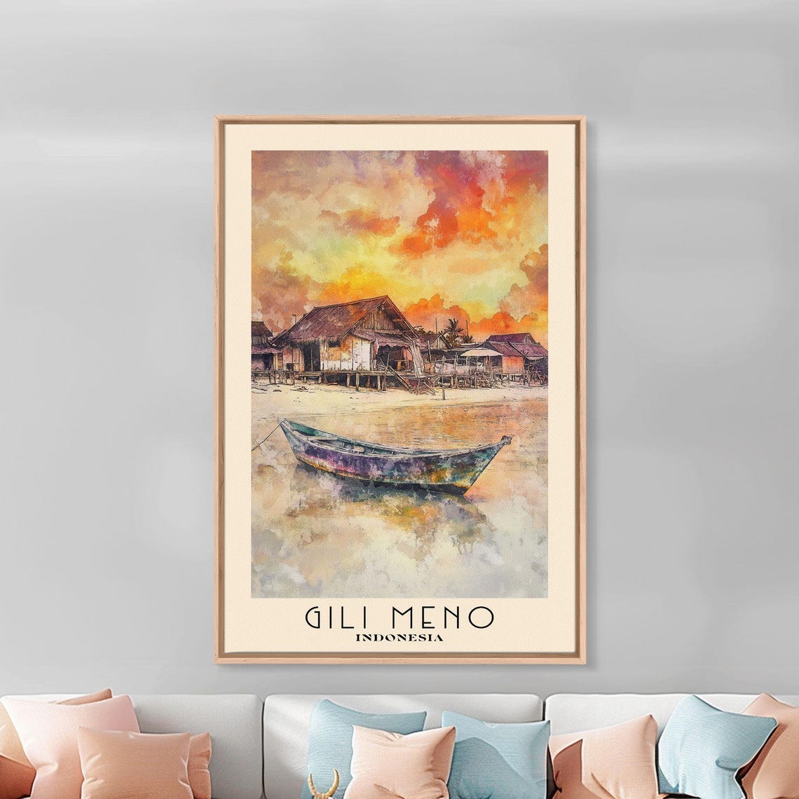 Gili Meno Indonesia Fiery Sunset Fishing Boat Stilt Huts Poster - Image 3