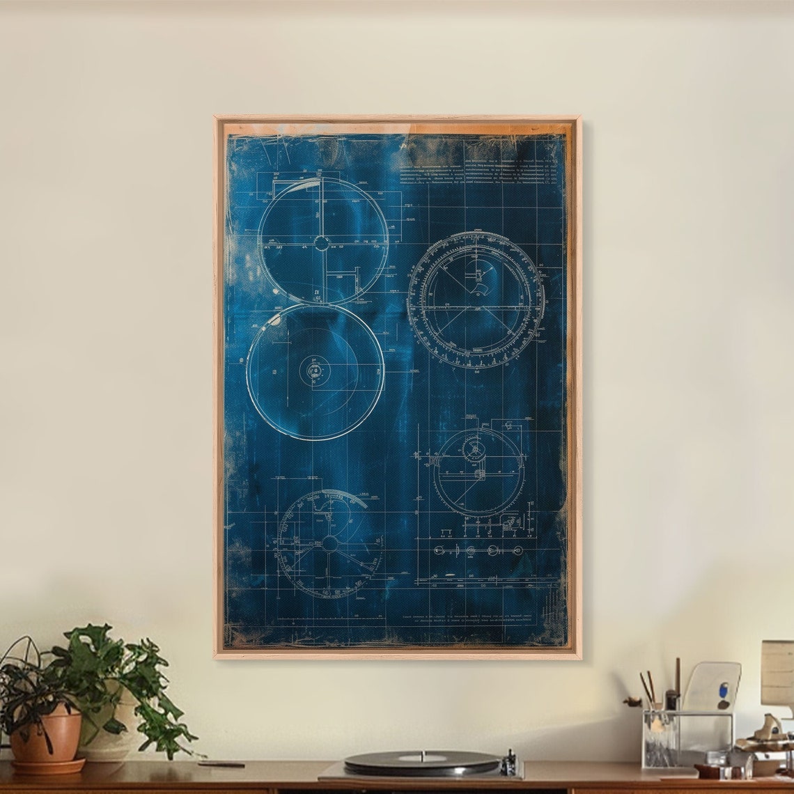 Nautical Compass Blueprint Deep Blue Industrial Coastal Wall Art - Image 5