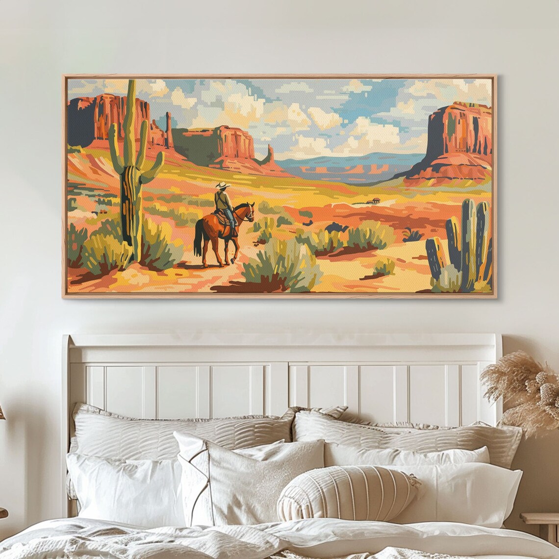 Cowboy In Desert Valley Rustic Western Art Print - Image 3