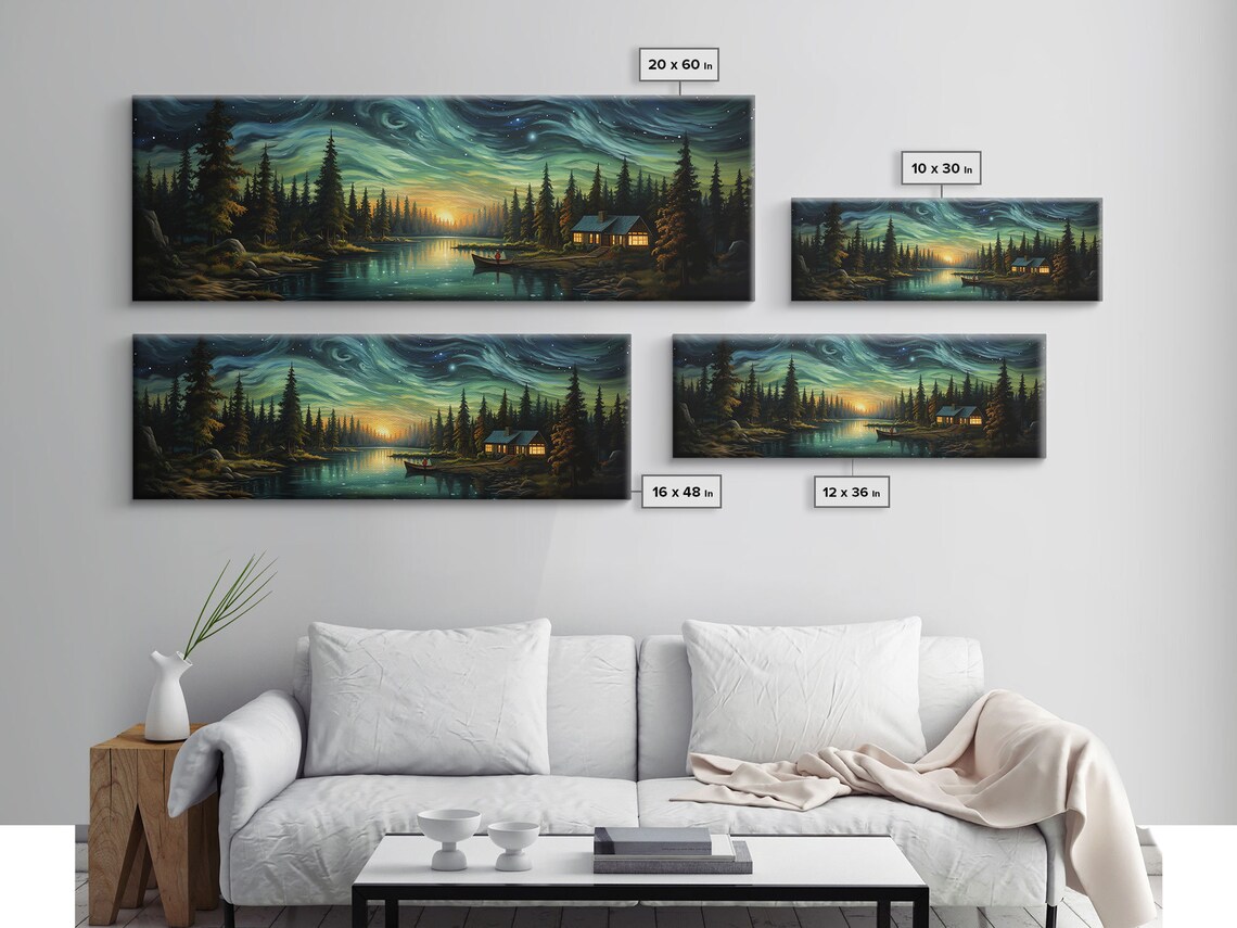 Van Gogh Inspired Starry Night Farmhouse Painting Lake Pine Forest Swirling Sky Poster - Image 2