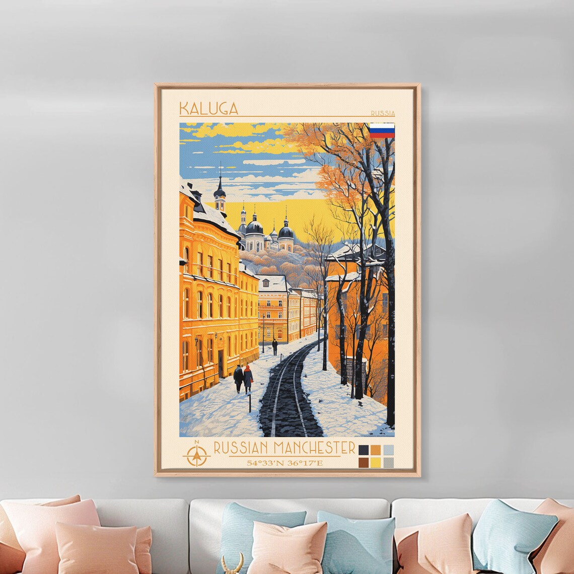 Kaluga Russia Snowy Golden Street Church Domes Winter View Poster - Image 3