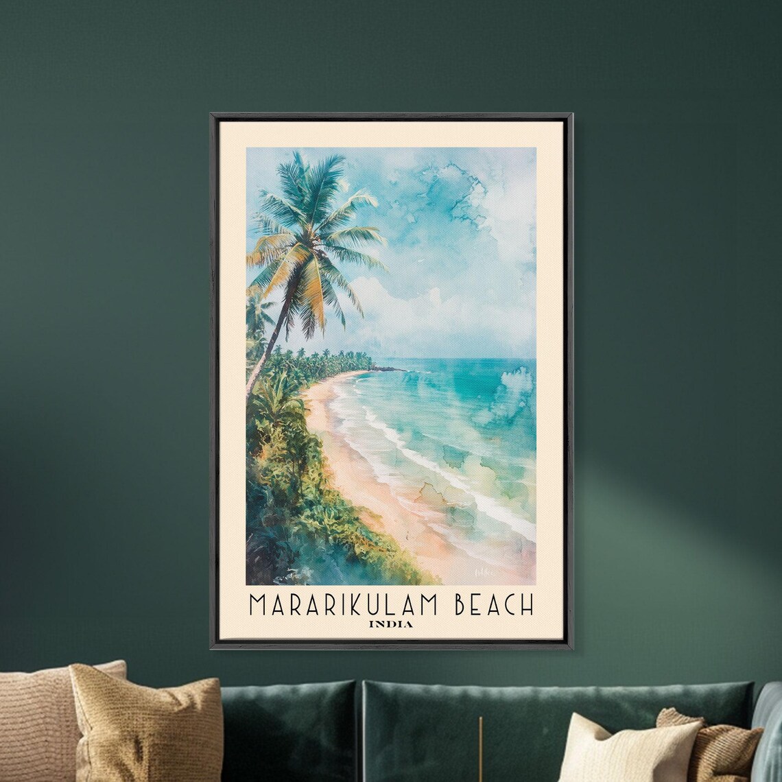 Mararikulam Beach India Leaning Palm Curved Sand Turquoise Coast Poster - Image 5