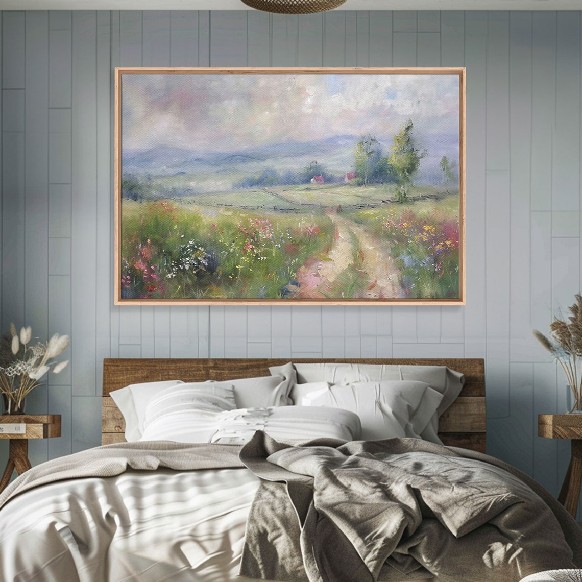 Wildflower Meadow Country Path Soft Impressionist Landscape Wall Art - Image 5