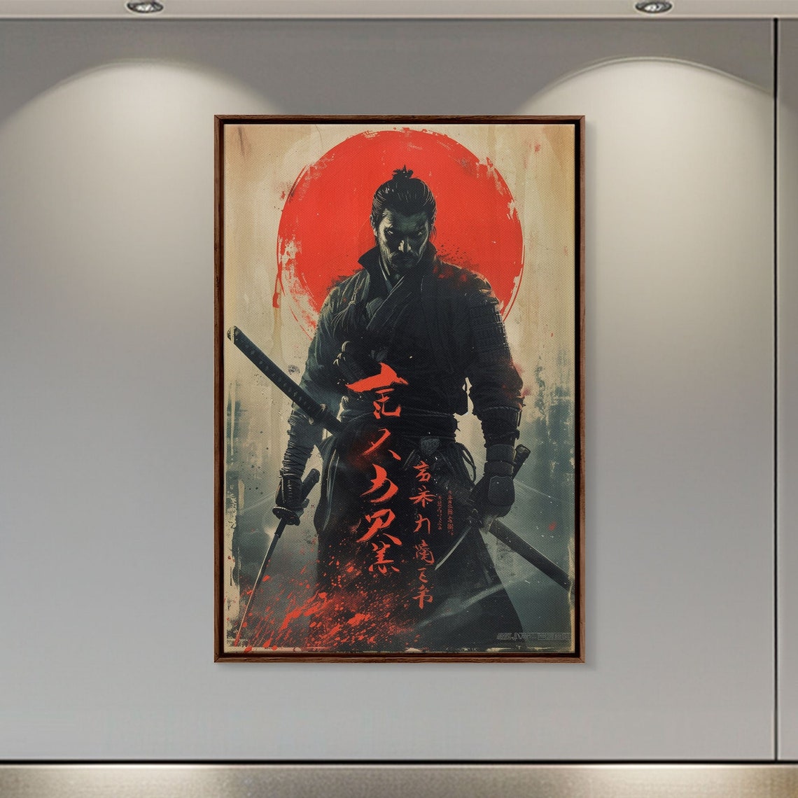 Dark Samurai Blood Red Moon Katana Warrior Japanese Ink Wall Art - Image 4