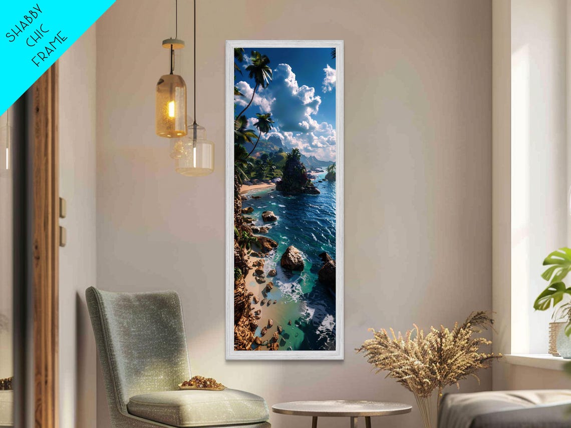 Tropical Island Rocky Cove Palm Trees Aerial Coast Wall Print - Image 3