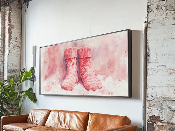 Knitted Socks Art Framed Print Cozy Cottagecore Wall Art In Pink Tones Minimalist Fall Room Art Gift Idea Her