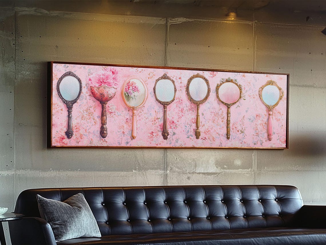 Antique Hand Mirrors Pink Floral Vintage Glam Vanity Wall Art - Image 4