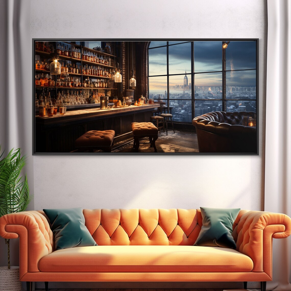 Vintage Winter Bar Overlooking The City, Art Print - Image 4