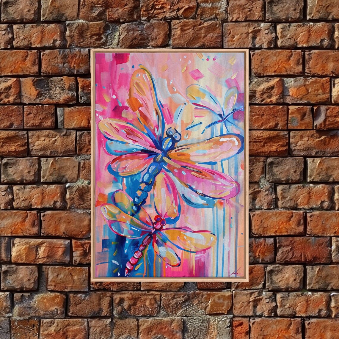 Trio Of Colorful Dragonflies Abstract Pink Blue Nature Poster - Image 3