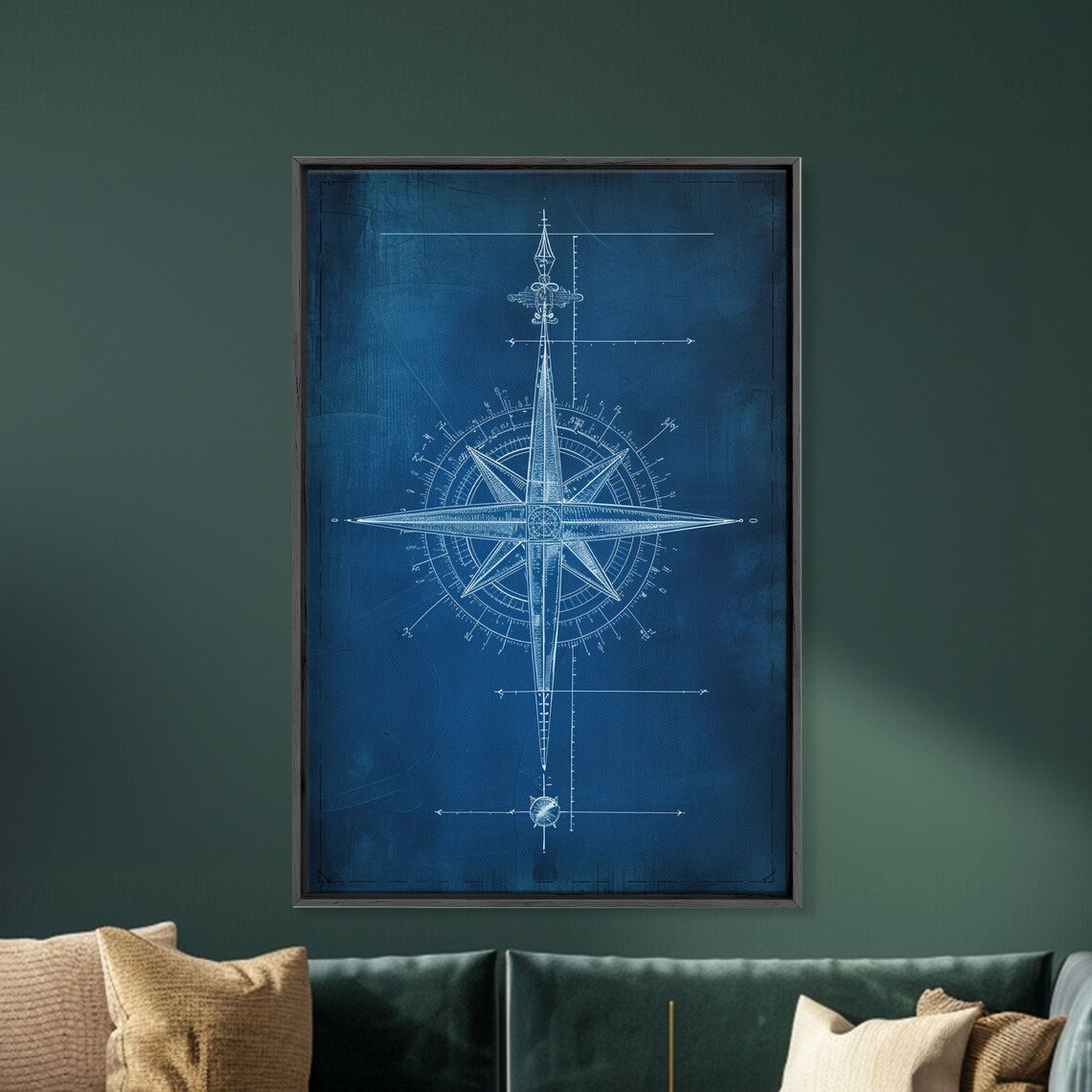 Compass Blueprint Art Print, Industrial Style - Image 5