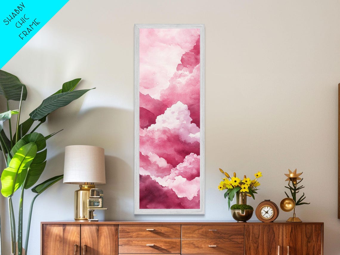Dreamy Pink Clouds Watercolor Sky Minimalist Abstract Wall Art - Image 4