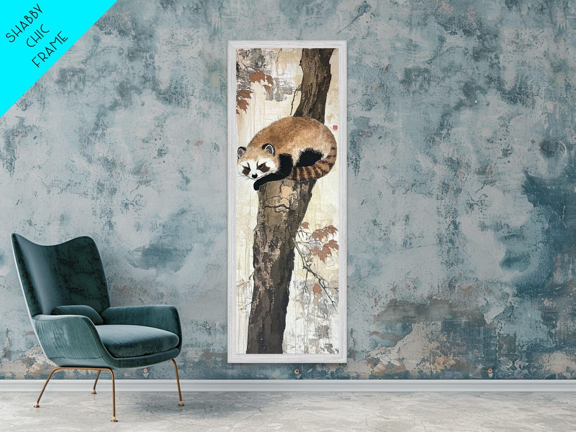 Sleeping Red Panda Tree Branch East Asian Ink Style Cute Animal Poster