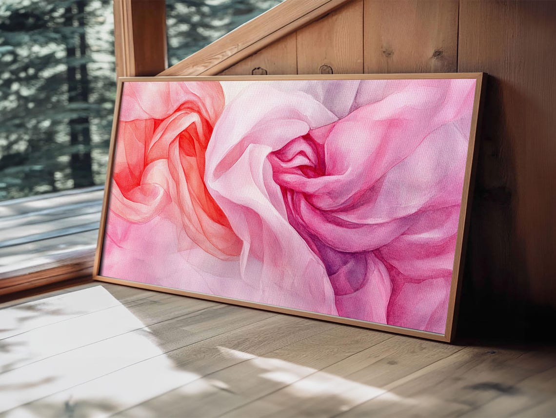 Flowing Pink Silk Roses Close Up Watercolor Abstract Romantic Poster - Image 5