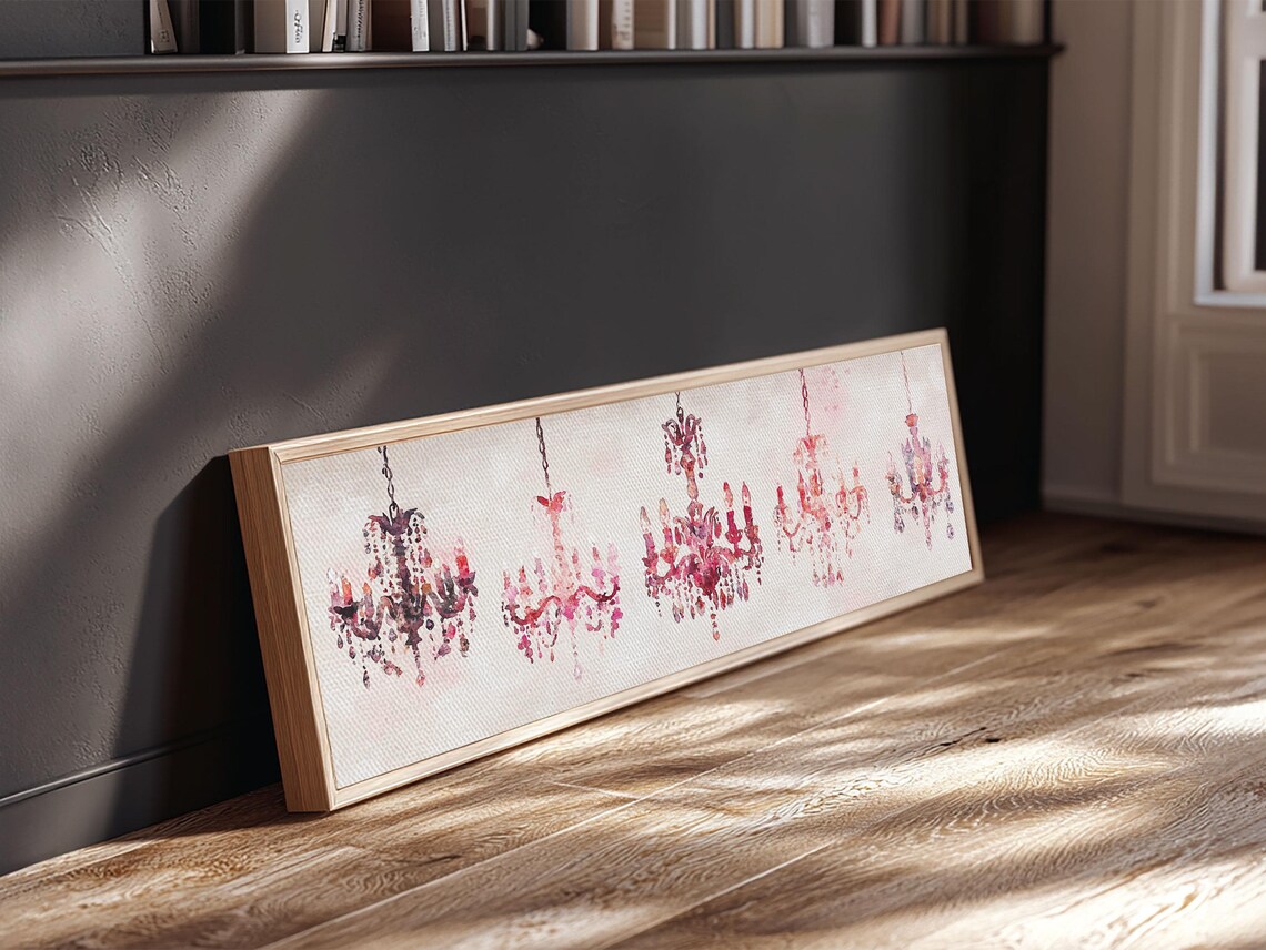 Pink Crystal Chandeliers Watercolor Glamorous French Chic Wall Art - Image 5